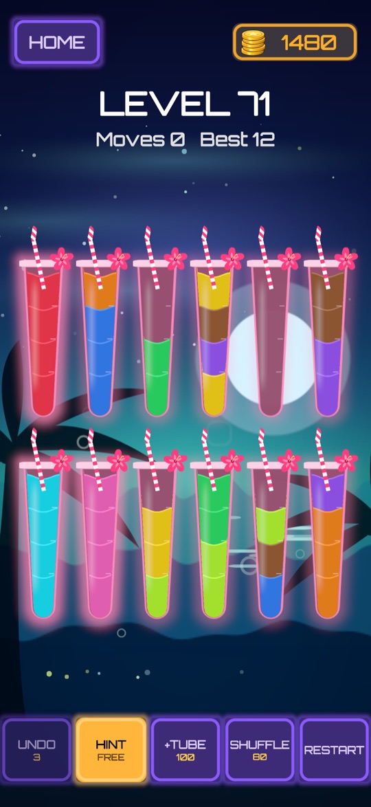 Flute glasses with hibiscus flowers under a moonlit sky